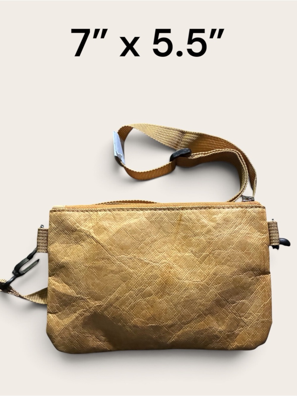 Washable Kraft Paper Crossbody Bag Vegan Leather Pouch Tan 7 x 5.5